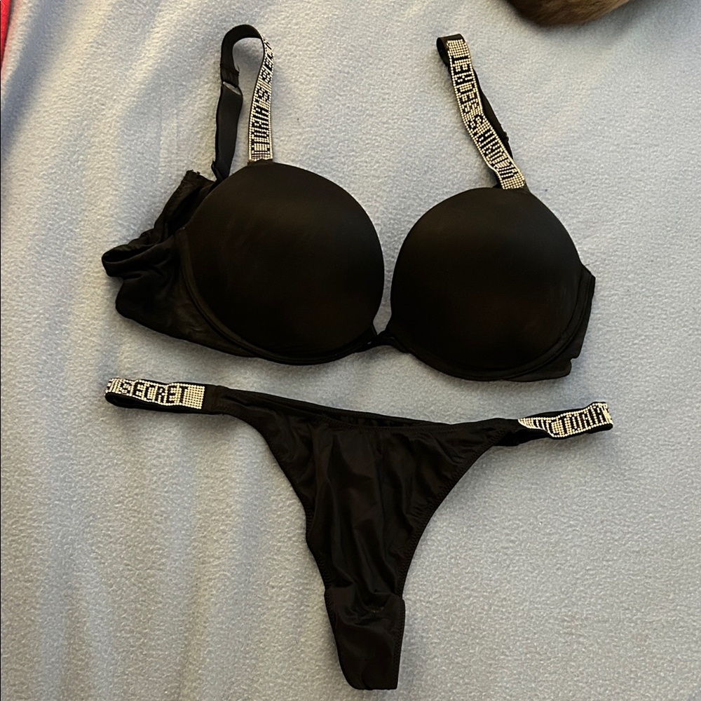 Victoria's Secret Black Lingerie Set with Logo Straps